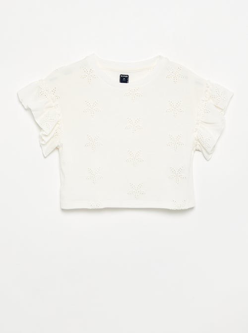 Camiseta crop con bordado inglés - Kiabi