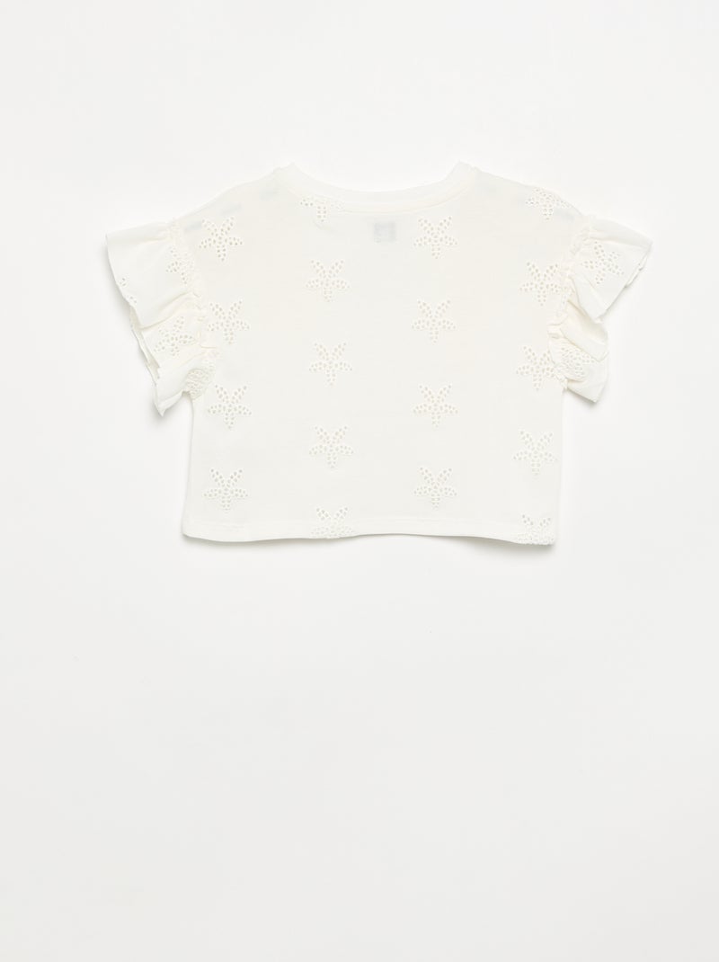 Camiseta crop con bordado inglés Blanco - Kiabi