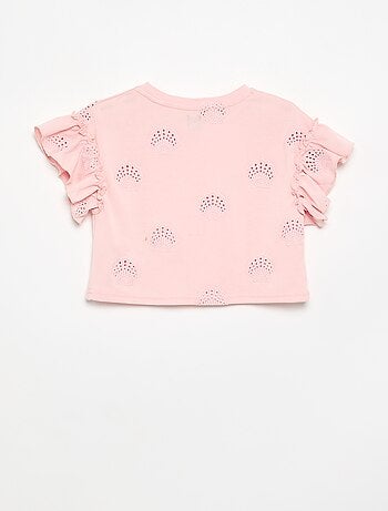 Camiseta crop con bordado inglés