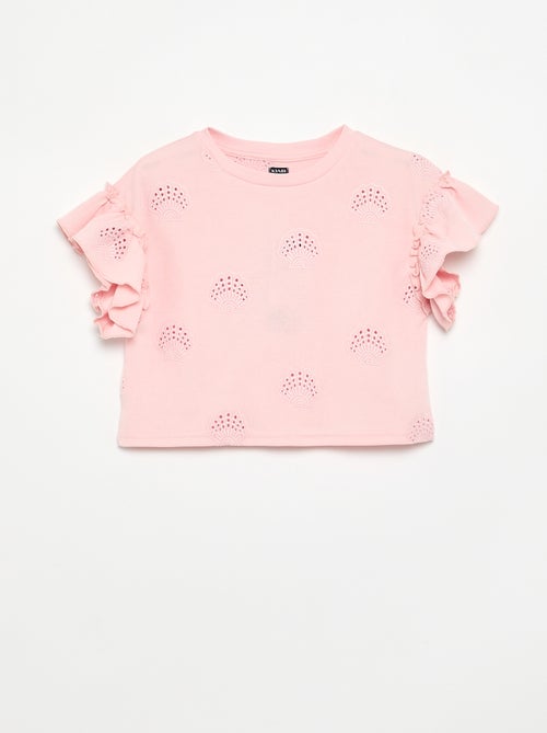 Camiseta crop con bordado inglés - Kiabi