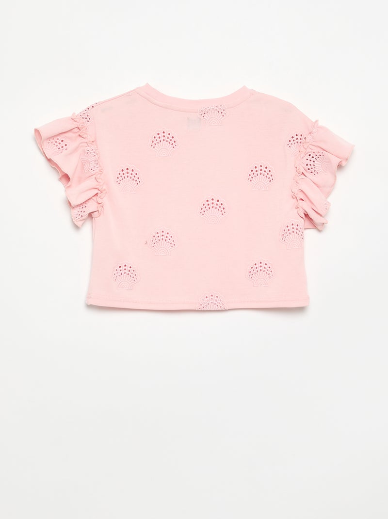 Camiseta crop con bordado inglés Rosa - Kiabi