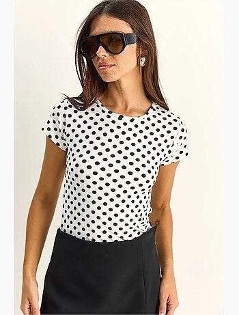 Camiseta crop de lunares con cuello redondo lucci