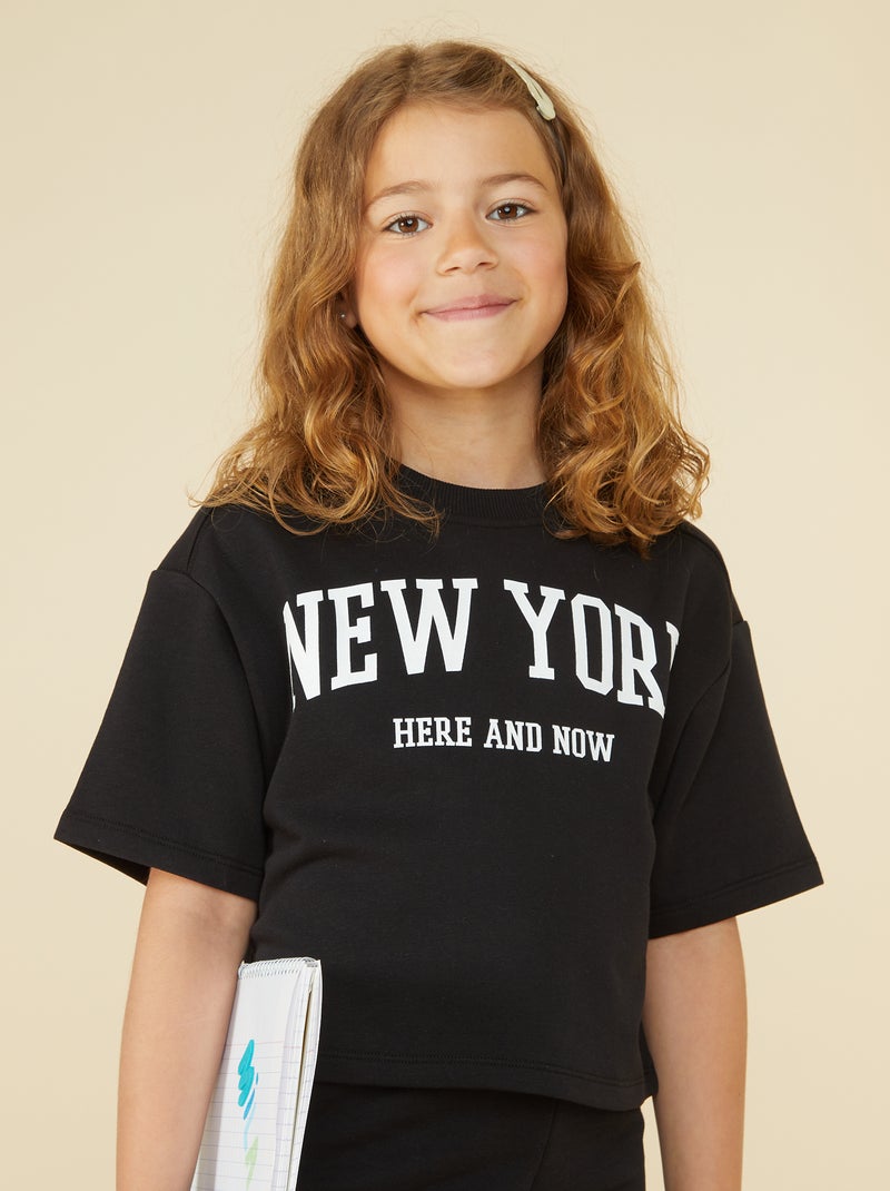 Camiseta crop de manga corta Negro - Kiabi