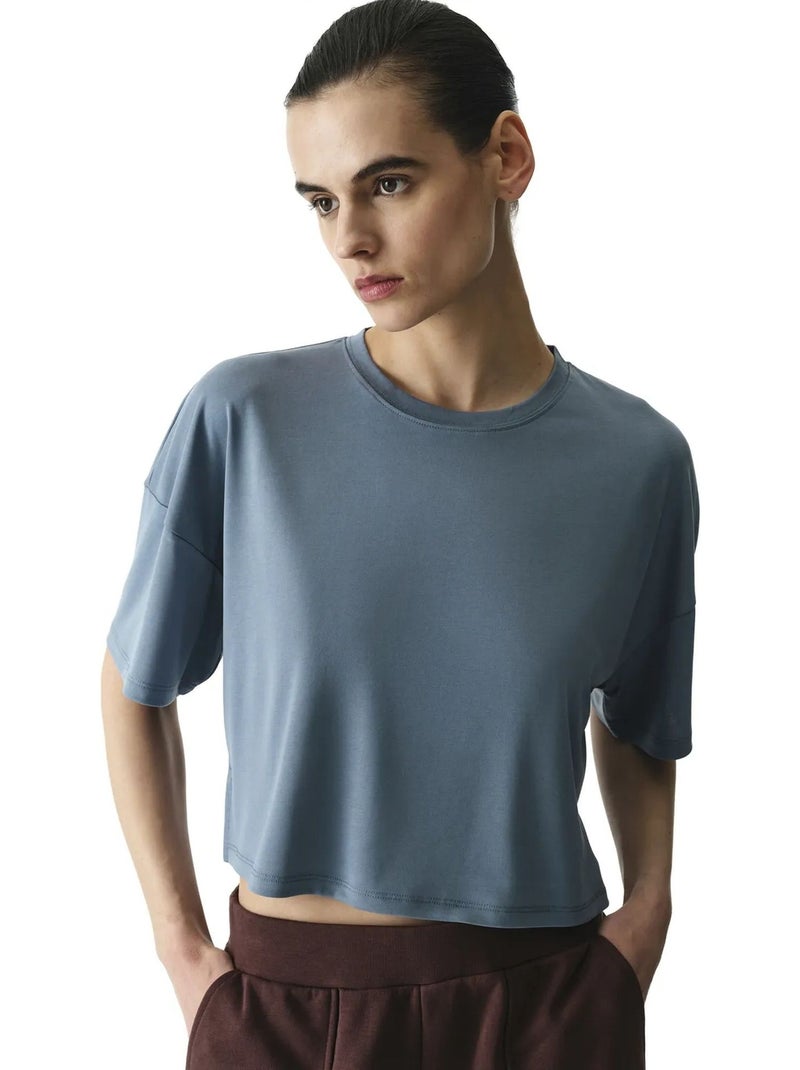 Camiseta crop de modal con abertura penti Azul - Kiabi
