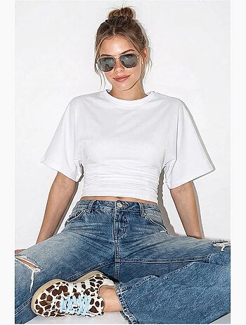 Camiseta crop de mujer de cuello redondo lucci