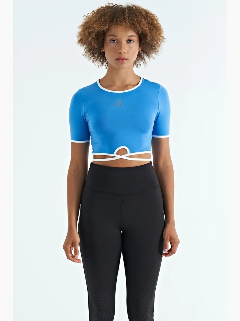 Camiseta crop elástica con cuello redondo tommy Azul eléctrico - Kiabi
