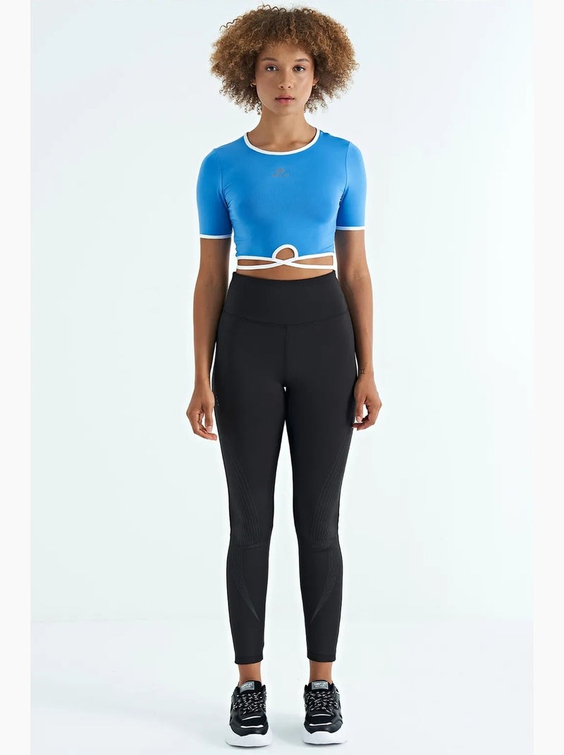 Camiseta crop elástica con cuello redondo tommy Azul eléctrico - Kiabi
