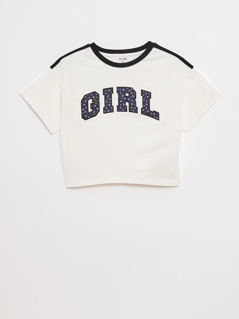 Camiseta crop estilo campus Blanco - Kiabi