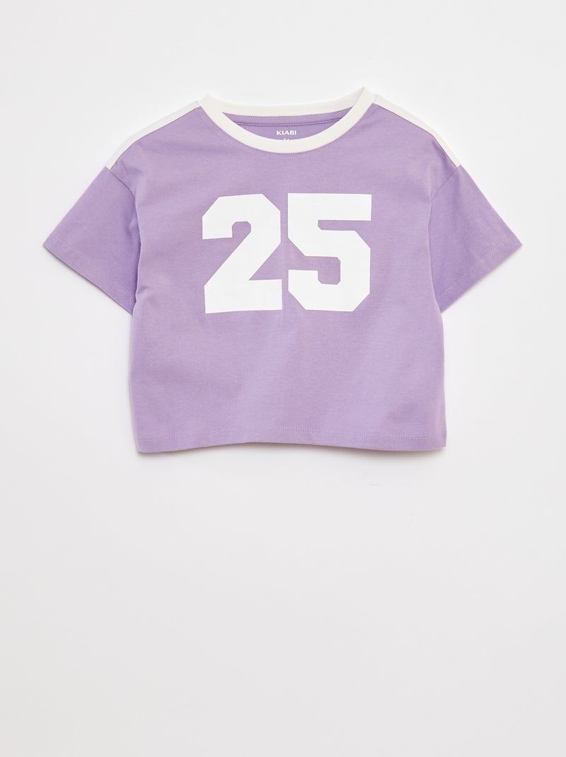 Camiseta crop estilo campus Purpura - Kiabi