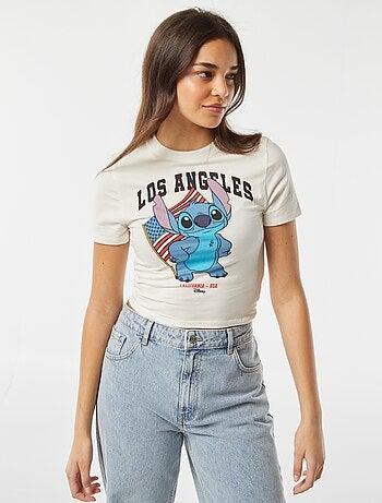 Camiseta crop fit con estampado 'Stitch'