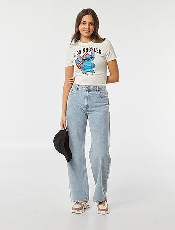 Camiseta crop fit con estampado 'Stitch'