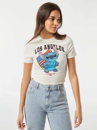 Camiseta crop fit con estampado 'Stitch'