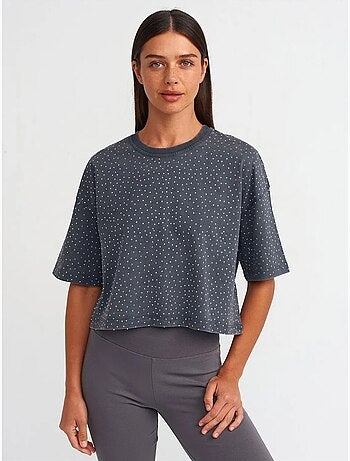 Camiseta crop oversize de algodón con lunares dilvin