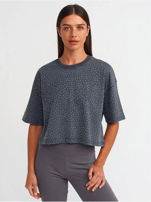 Camiseta crop oversize de algodón con lunares dilvin - Kiabi