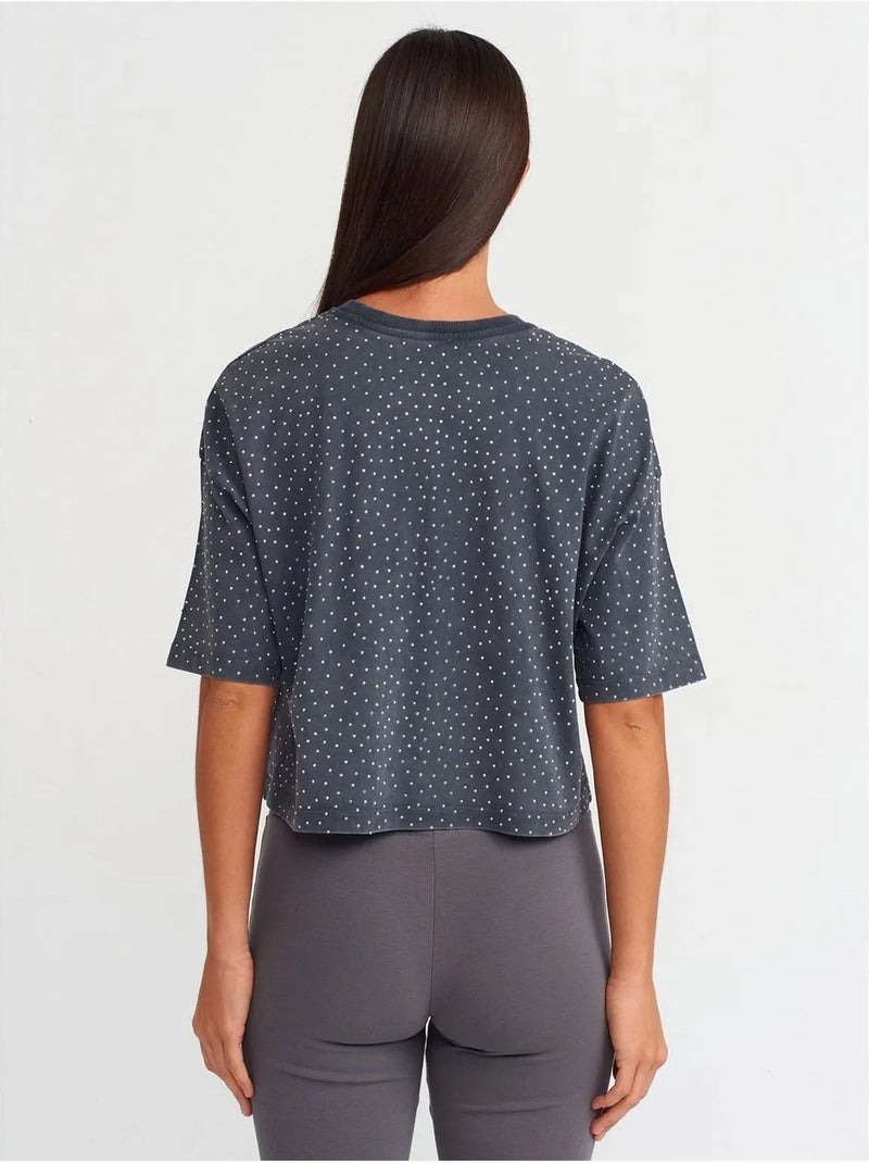Camiseta crop oversize de algodón con lunares dilvin Gris negro - Kiabi