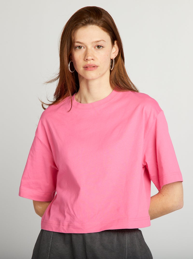 Camiseta crop top ancha rosa - Kiabi