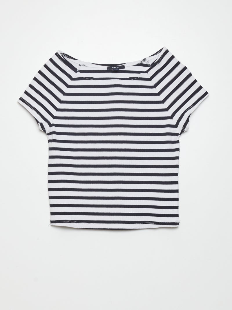 Camiseta crop top canalé BLANCO - Kiabi
