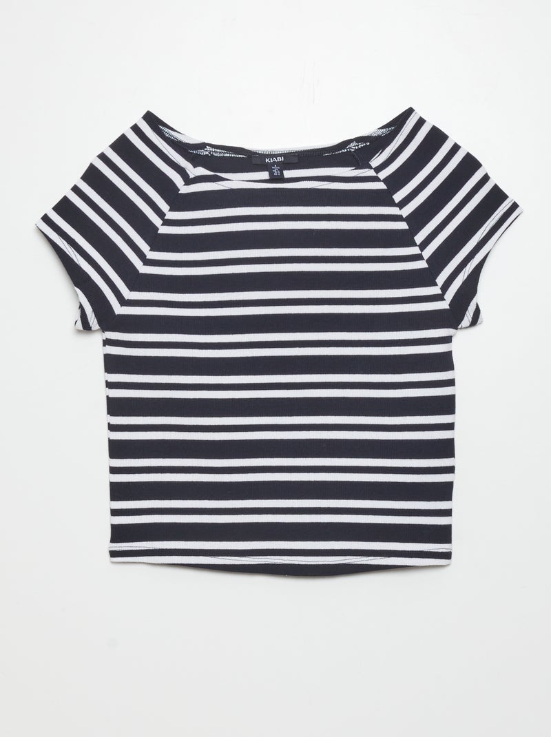 Camiseta crop top canalé NEGRO - Kiabi