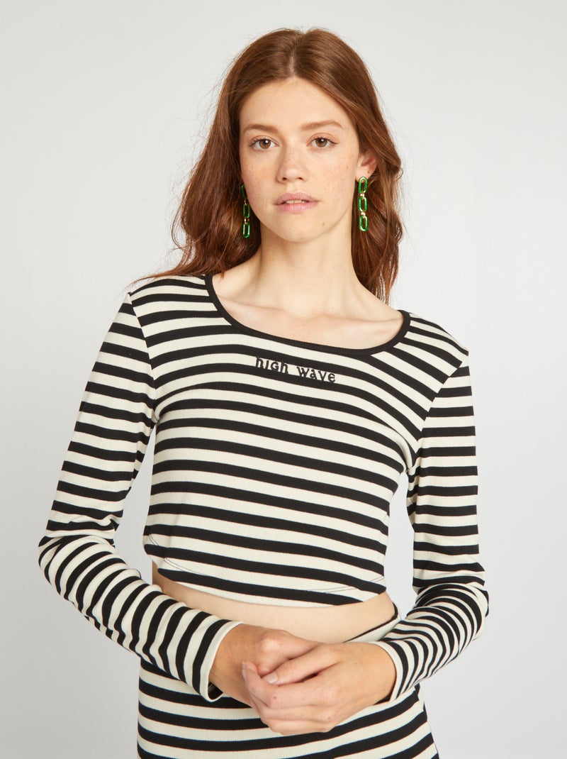 Camiseta crop top con mensaje BLANCO - Kiabi