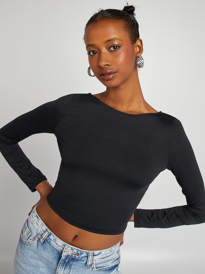 Camiseta crop top cruzada en la parte trasera negro - Kiabi