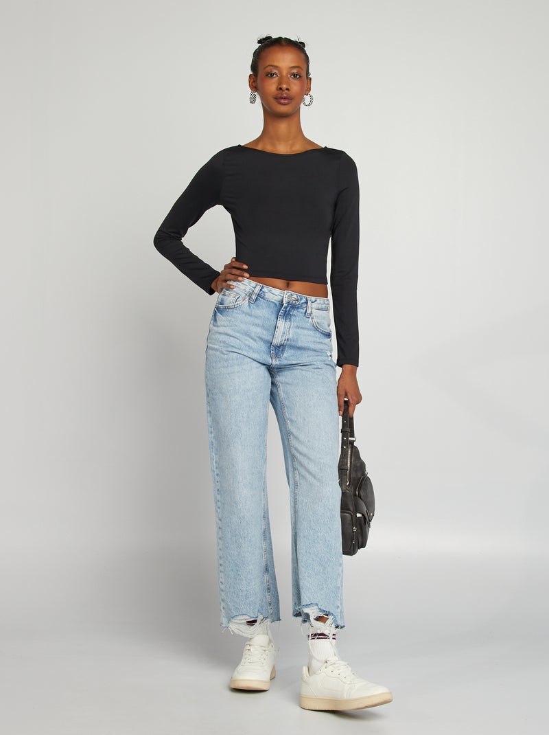 Camiseta crop top cruzada en la parte trasera negro - Kiabi