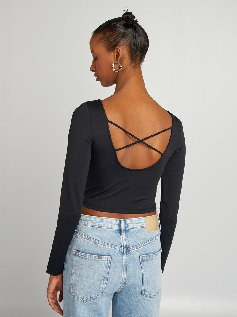 Camiseta crop top cruzada en la parte trasera negro - Kiabi