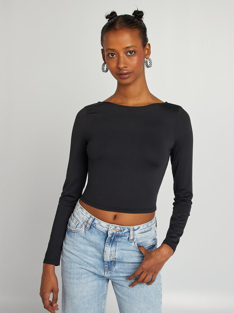Camiseta crop top cruzada en la parte trasera negro - Kiabi