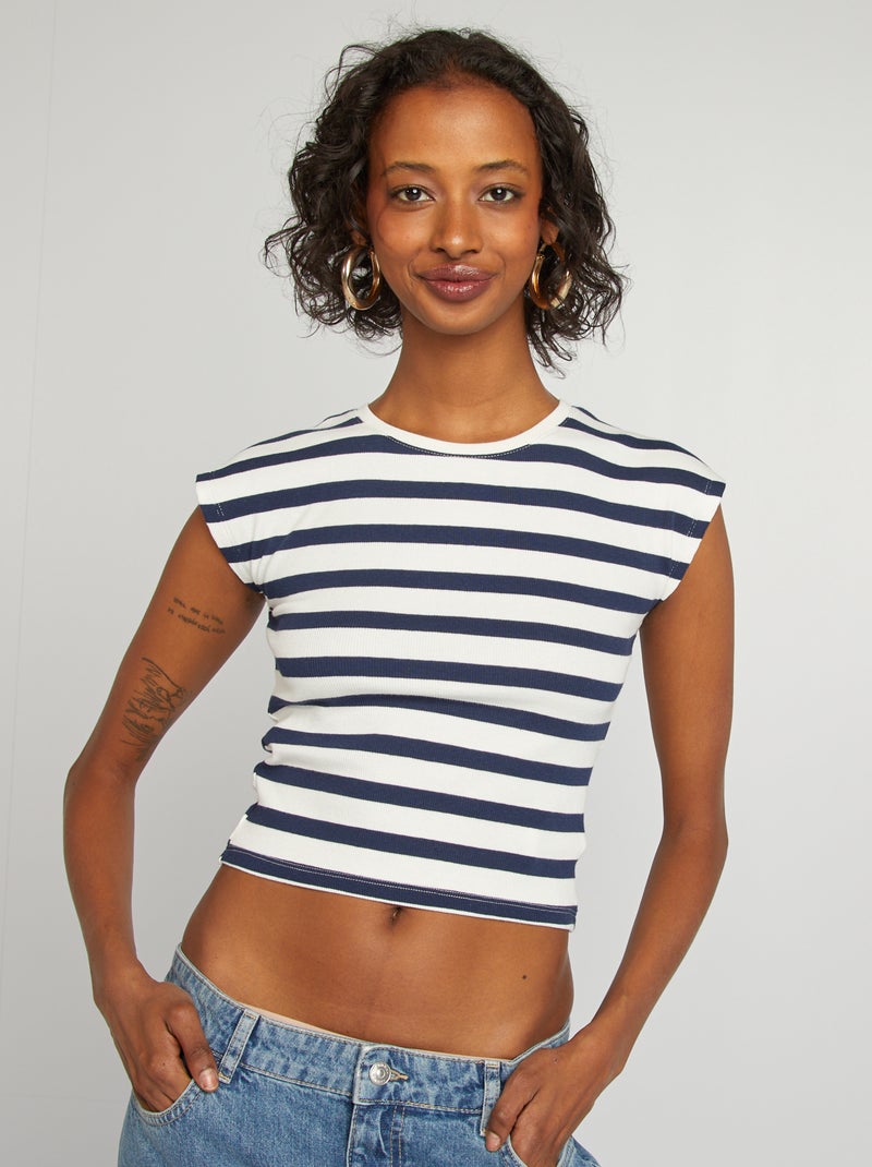 Camiseta crop top de manga corta BLANCO - Kiabi