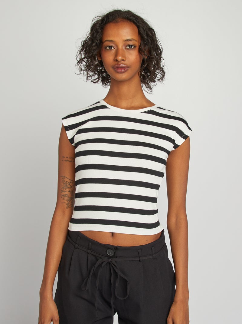 Camiseta crop top de manga corta BLANCO - Kiabi