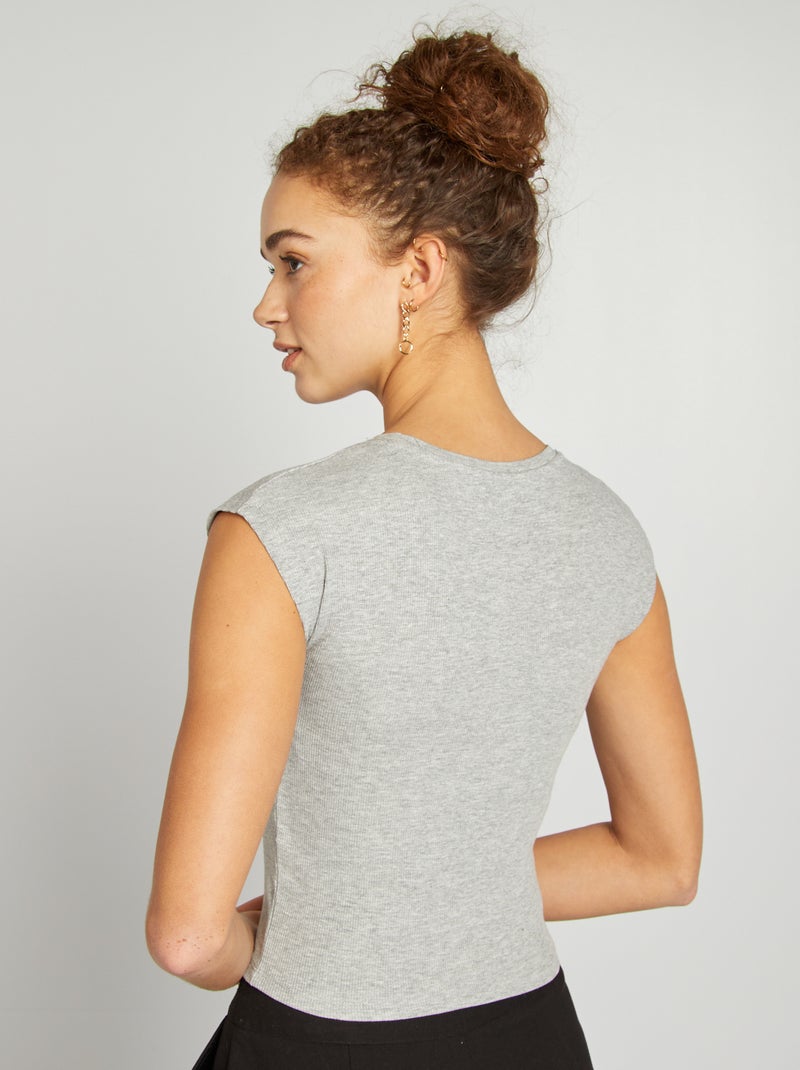 Camiseta crop top de manga corta GRIS - Kiabi