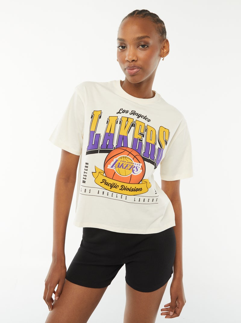 Camiseta crop top de manga corta 'Lakers' BLANCO - Kiabi
