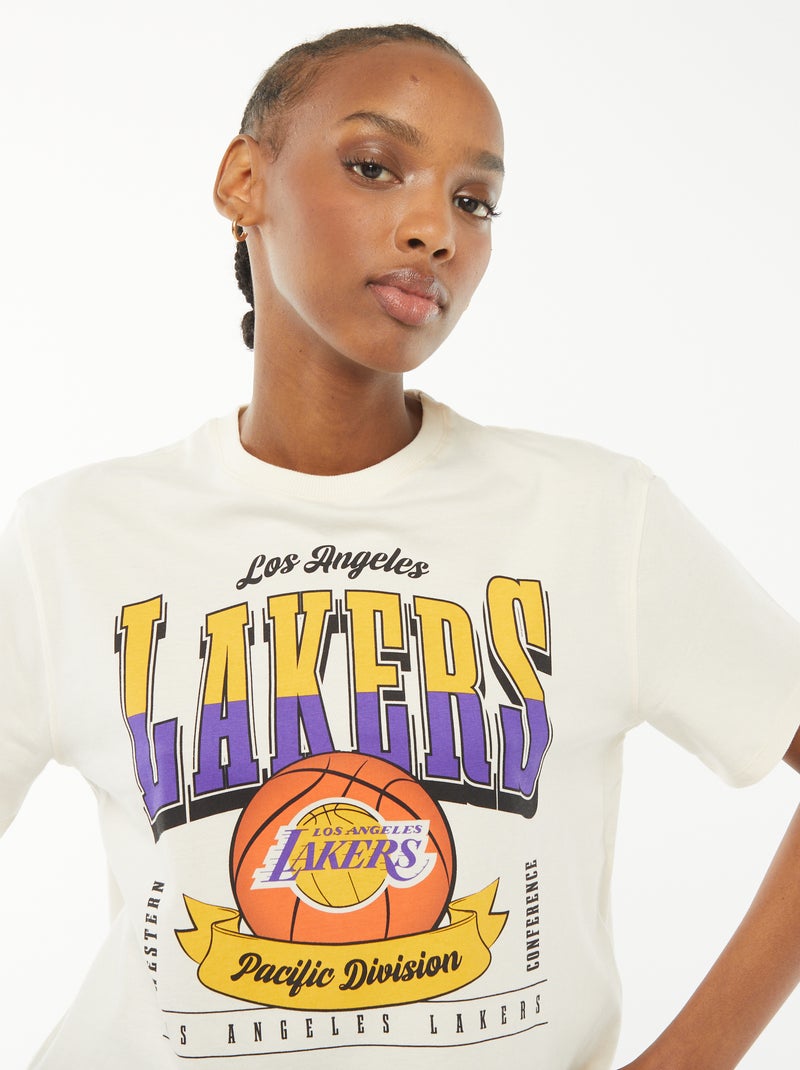 Camiseta crop top de manga corta 'Lakers' BLANCO - Kiabi
