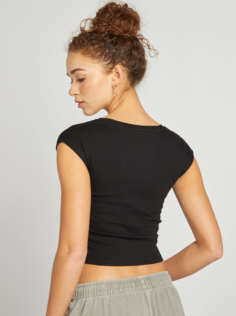 Camiseta crop top de manga corta negro - Kiabi