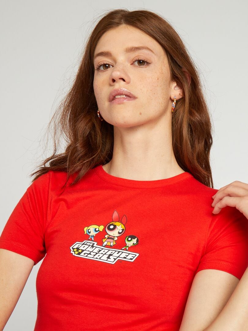 Camiseta crop top estampada 'Las Supernenas' ROJO - Kiabi