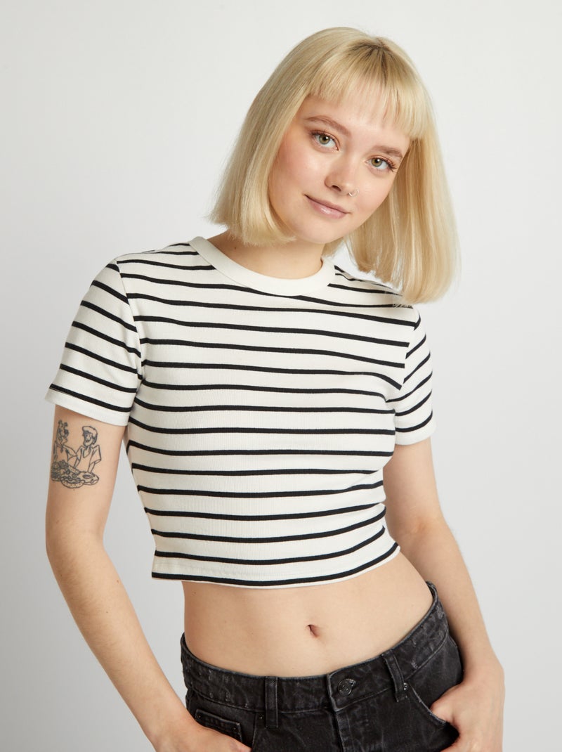 Camiseta crop top marinera BLANCO - Kiabi