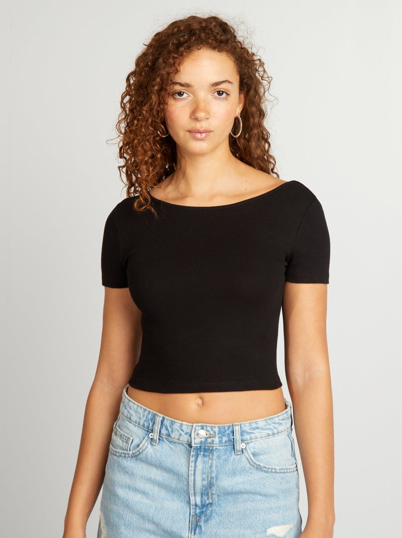 Camiseta crop top negro - Kiabi
