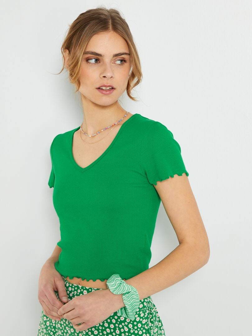 Camiseta crop top ondulada verde flúor - Kiabi