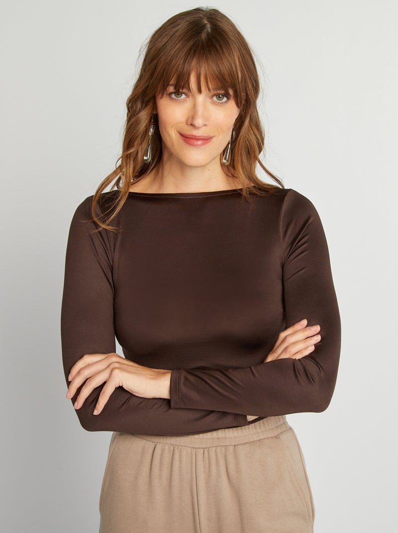 Camiseta crop top satinada MARRON - Kiabi
