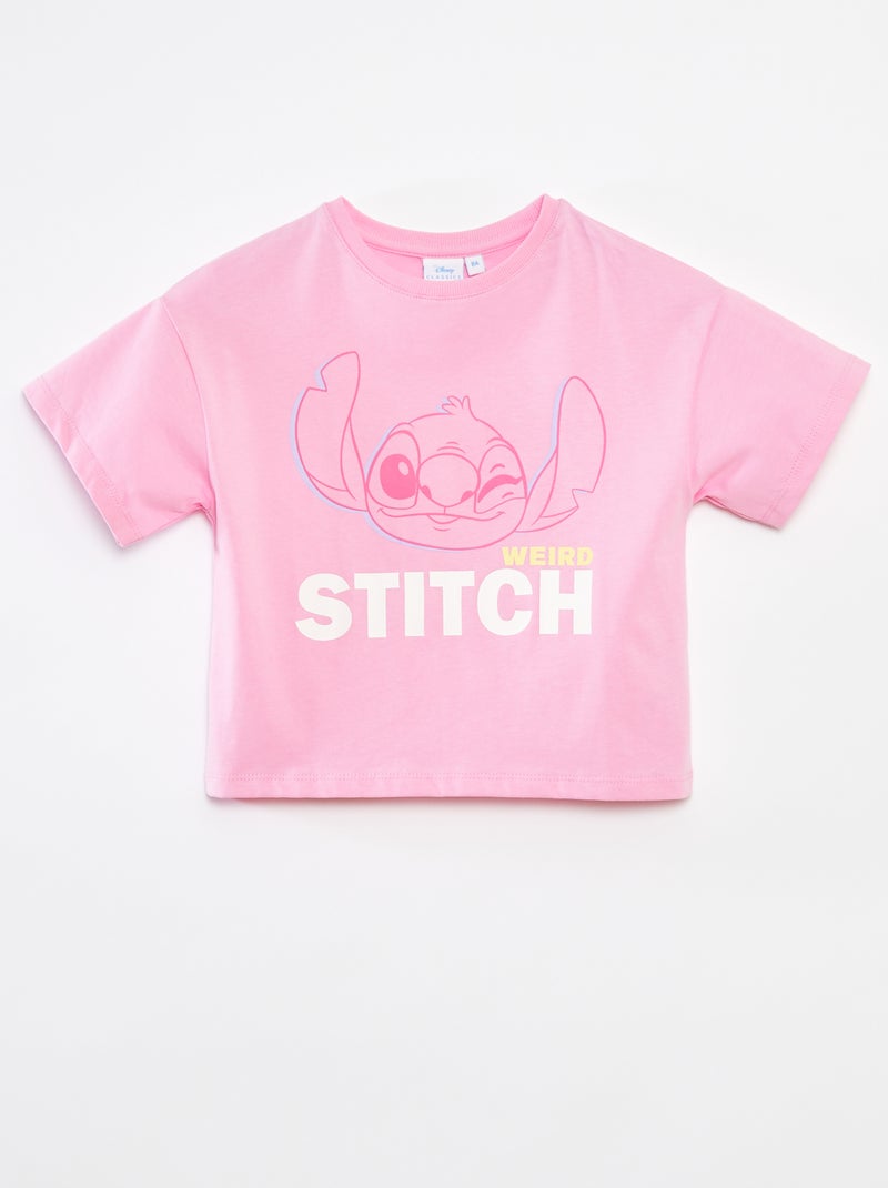Camiseta crop top 'Stitch' Rosa - Kiabi