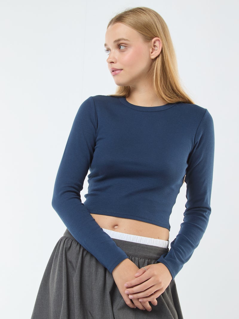 Camiseta cropped básica Azul - Kiabi