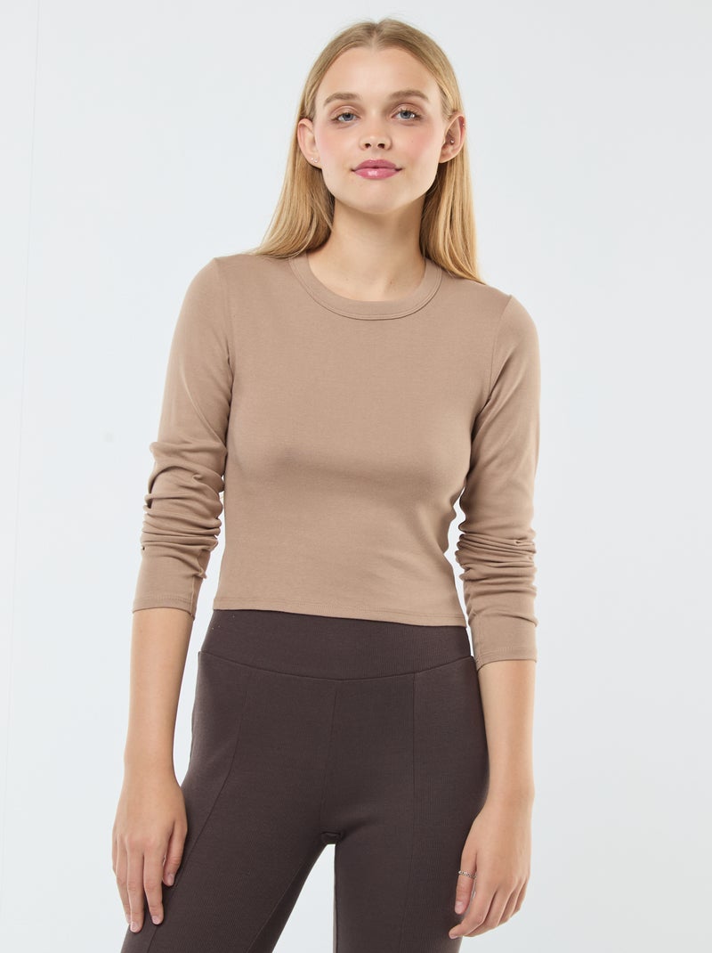 Camiseta cropped básica Beige - Kiabi