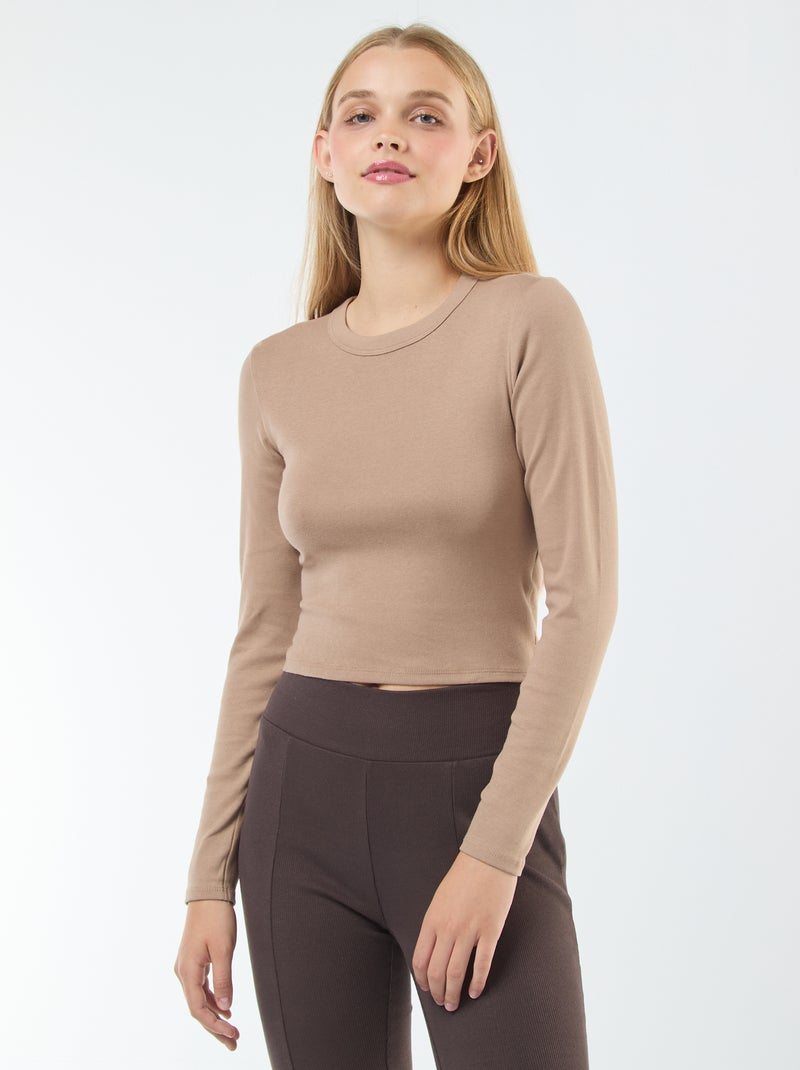 Camiseta cropped básica Beige - Kiabi