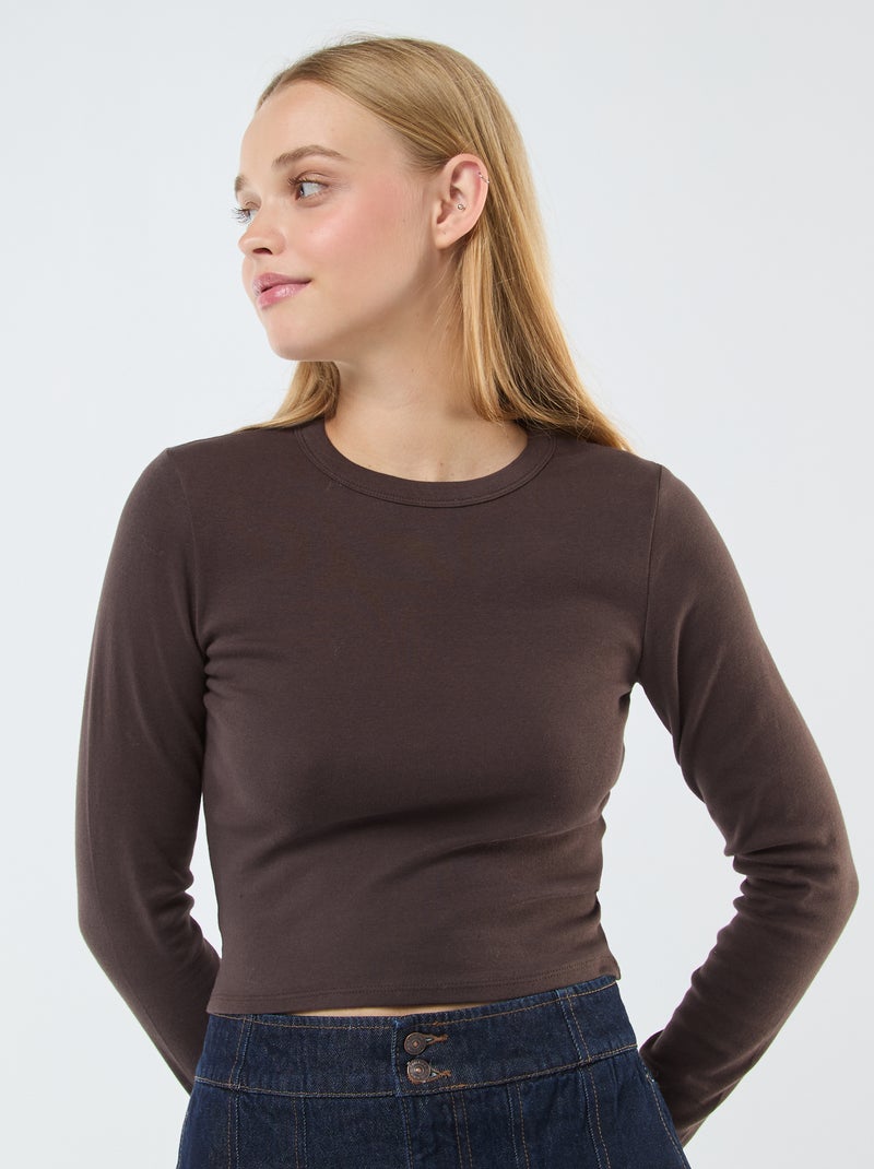 Camiseta cropped básica Marron - Kiabi