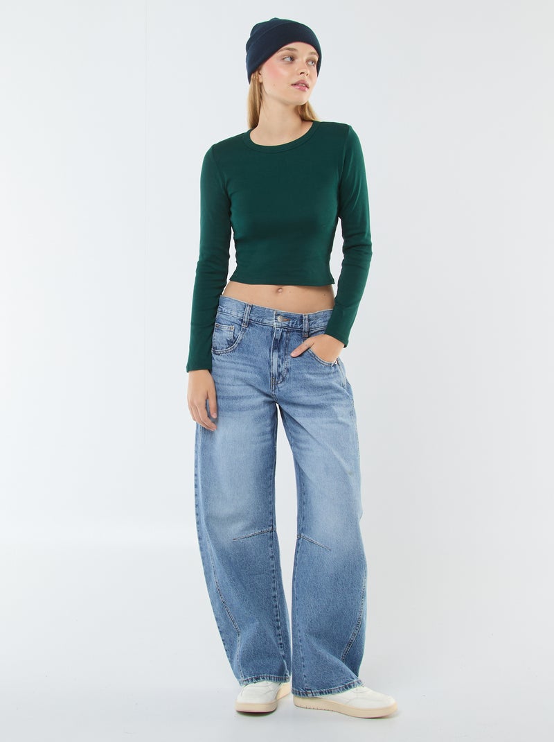Camiseta cropped básica Verde - Kiabi
