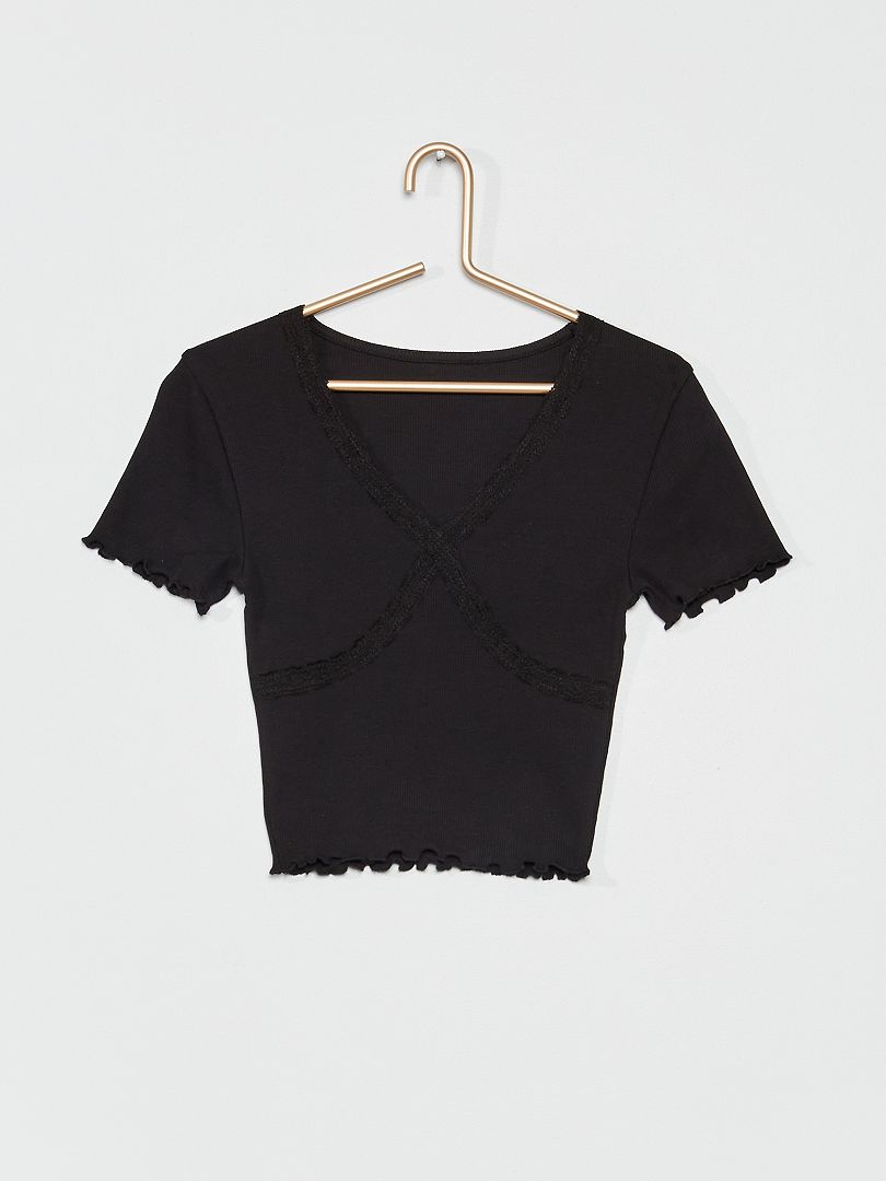 Camiseta cropped con escote de pico Negro - Kiabi