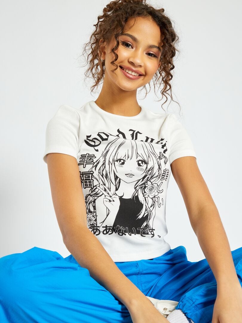 Camiseta cropped con manga BLANCO - Kiabi