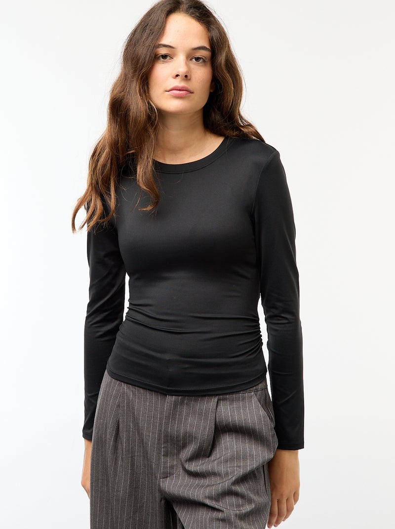 Camiseta cropped de efecto arrugado negro - Kiabi