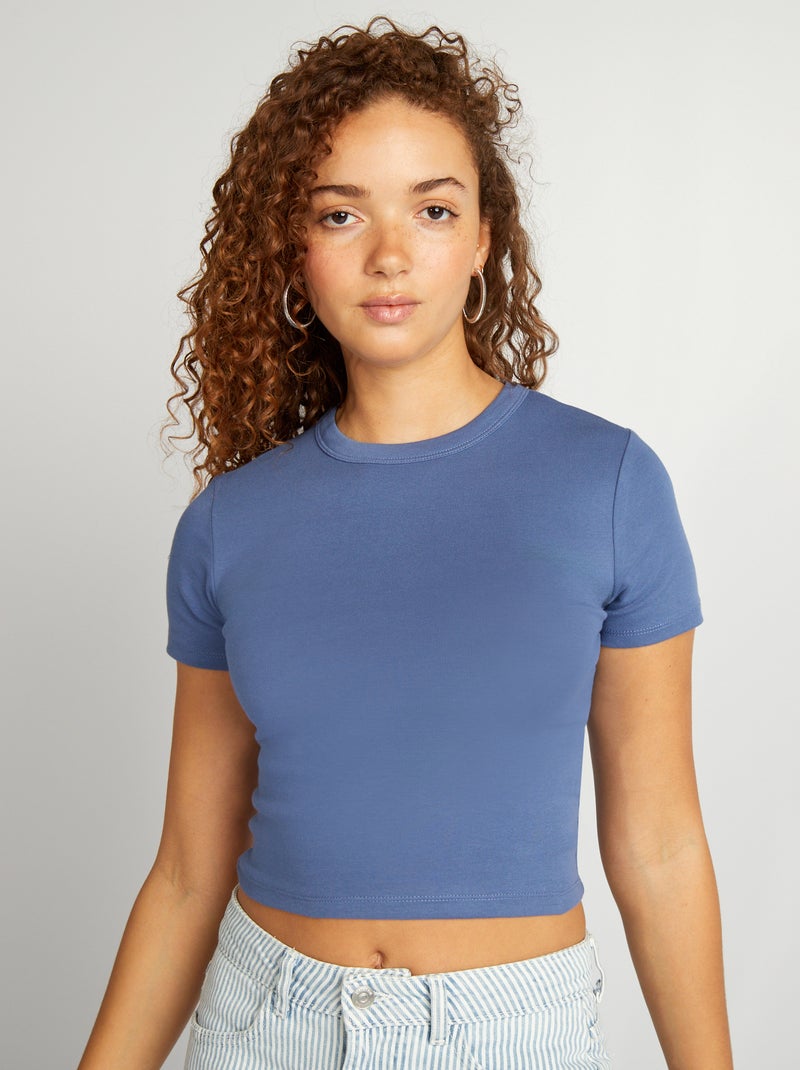Camiseta cropped de manga corta AZUL - Kiabi