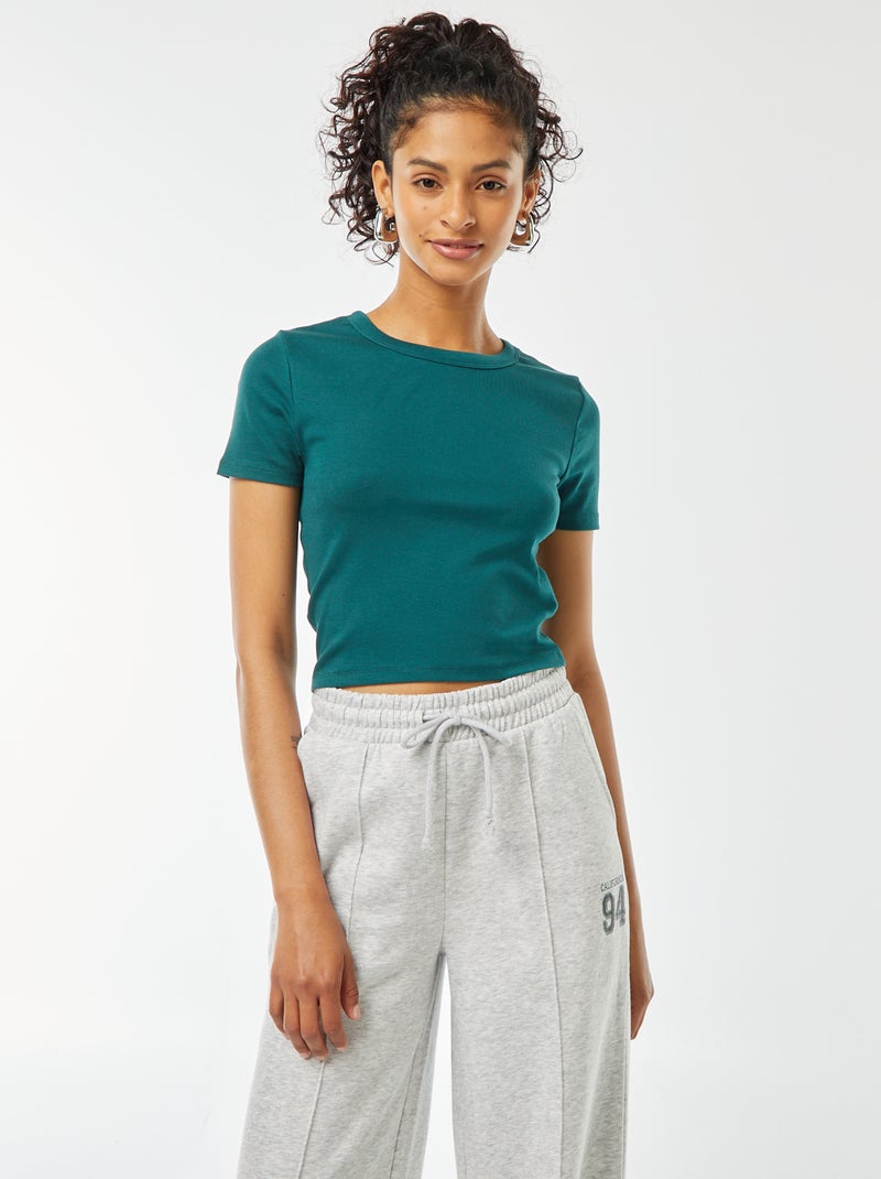 Camiseta cropped de manga corta Beige - Kiabi