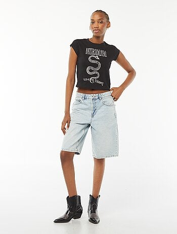 Camiseta cropped de manga corta estampado 'Nirvana'